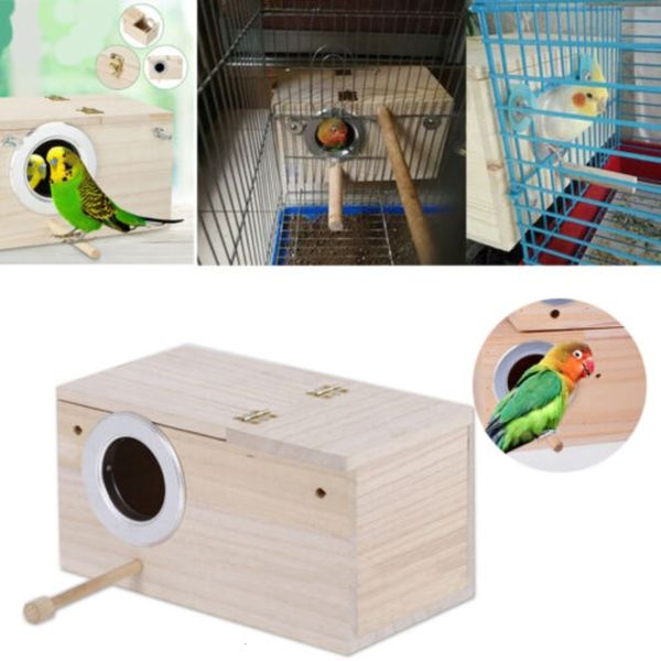 Vogelkäfige, Papageien, Turteltauben, Finken, Wellensittich-Zuchtbox aus Holz, Zubehör, Nisthaus, Käfignest 230925