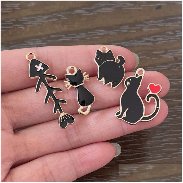 Ciondoli 50 pezzi Ciondolo animale Pet Cat Charm per gioielli fai da te Creazione di gioielli braccialetto Pendenti Collana Orecchini Segnalibro Cerniera Pl Portachiavi Drop Dhmn1