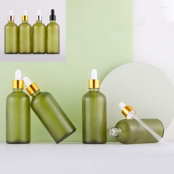 Bottiglie 5 pezzi 100 ml liquido di copertura in vetro con contagocce smerigliato verde oliva per bottiglia riutilizzabile con pipetta essenziale