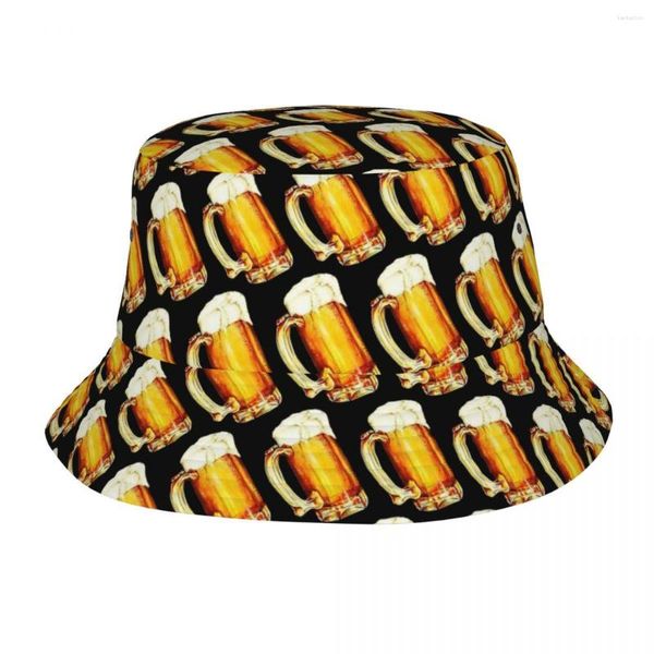 Berets verão bier padrão balde chapéu para unisex cerveja praia dobrável bob pesca pescador chapéus meninas meninos fedoras boné