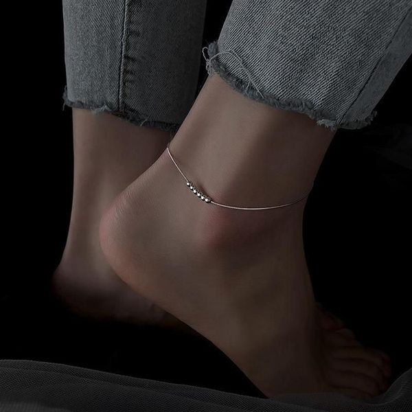Cavigliere in argento sterling 925 con perline cavigliera femminile ad alto senso moda catena piede braccialetto alla caviglia bling per le donne274G