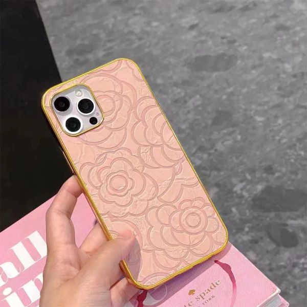 Luxuriöse Designer-Schönheits-Handyhülle für iPhone 14 Hüllen 14Pro 13 12 Pro Max, modische Blumen, geprägtes, vergoldetes Leder-Handyhülle CYG2392615-3