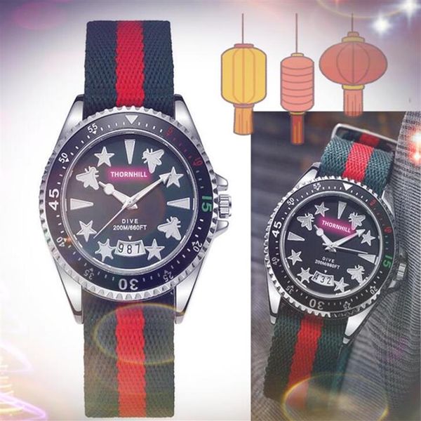 Amanti del lusso ape stella grandi orologi al quarzo uomini e donne coppie anelli di diamanti rosso blu cintura in pelle di nylon moda oro signore auto288Y