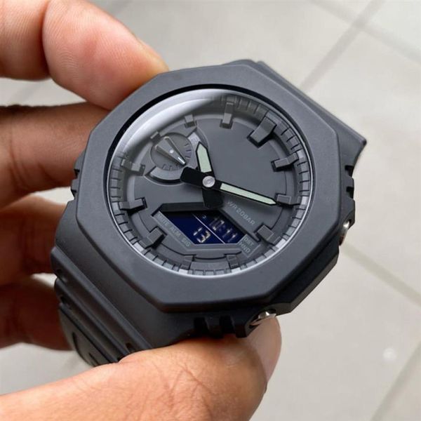 Iced Out-Uhr, Sport-Quarz-Herren-Digitaluhr, schmal, abnehmbar, montiertes Zifferblatt, wasserdicht, Weltzeit-LED, voll funktionsfähig, Eiche, Ser347m