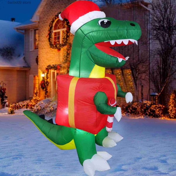 Decorazione del partito Giocattoli gonfiabili di Natale T-Rex Dinosauro 6 piedi di altezza LED Tyrannosaurus Rex con regalo Decorazione gonfiabile del cortile esterno di Natale T230926