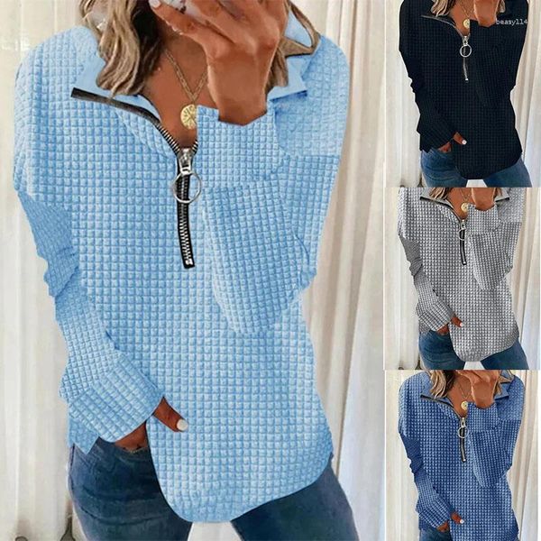 Mulheres camisetas outono e inverno mulheres blusa polo camisa 3d impresso padrão casual solto manga longa zip lapela feminino top commute