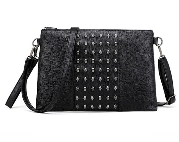 D Skull Rivet Herren-Kupplungen, modische Clutch-Tasche, Street-Style-Umschlagtasche, Totenkopf-Clutch, Handtasche, Geldbörse, hohe Kapazität, Brieftasche, Tasche, Umhängetasche