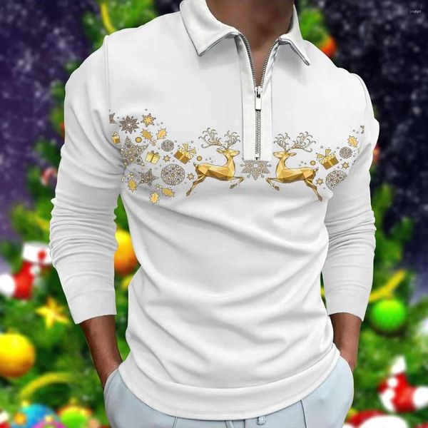 Polos da uomo Natale Babbo Natale stampato con polo a maniche lunghe Maglie maschio con zip camicia top abiti da abbigliamento