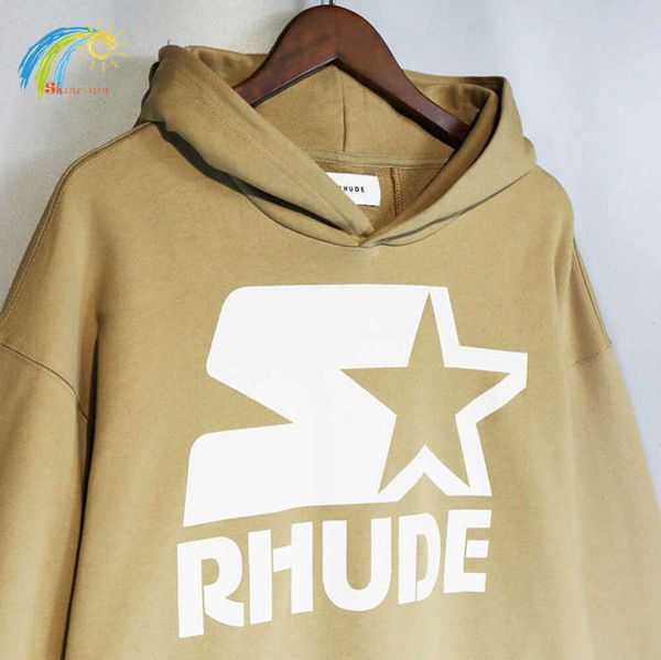 Erkek Hoodies Sweatshirts Yeni Stil Yıldız Baskı Rhude Hooded Erkek Kadınlar 1 En Kalite Gevşek Sweaters Sokak Giyim Etiket L230131