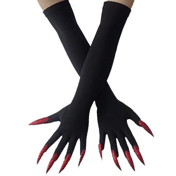 Перчатки с пятью пальцами Крутые перчатки для Хэллоуина, длинные перчатки с призрачными когтями, модные красные длинные ногти, забавные перчатки для косплея на Хэллоуин A529 230926