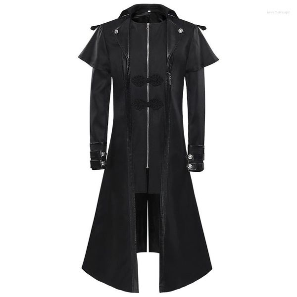 Мужские плащи 2023, винтажное средневековое пальто в стиле стимпанк, мужское длинное пальто для косплея на Хэллоуин, уличная мода, хвост, Gabardina Hombre