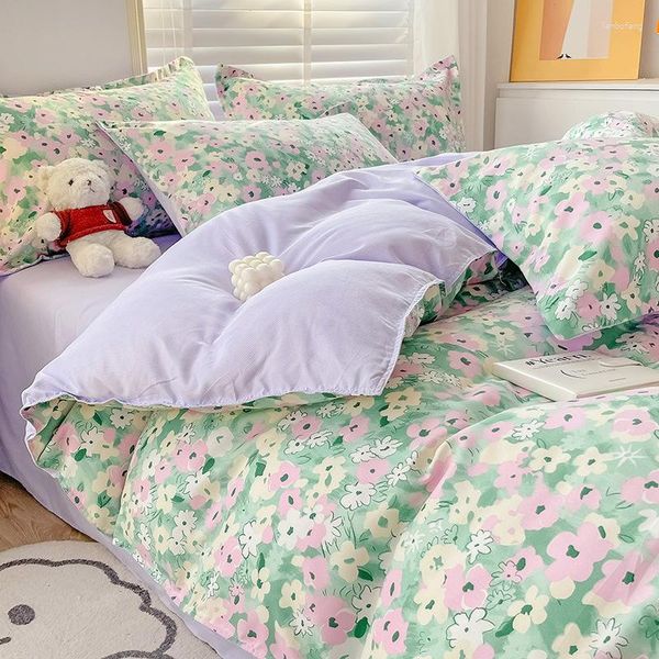 Yatak takımları çiçek yorgan kapağı seti ikiz boyutlu yıkanmış pamuklu 4 adet kız yorgan buvet 1 2 yastık shams