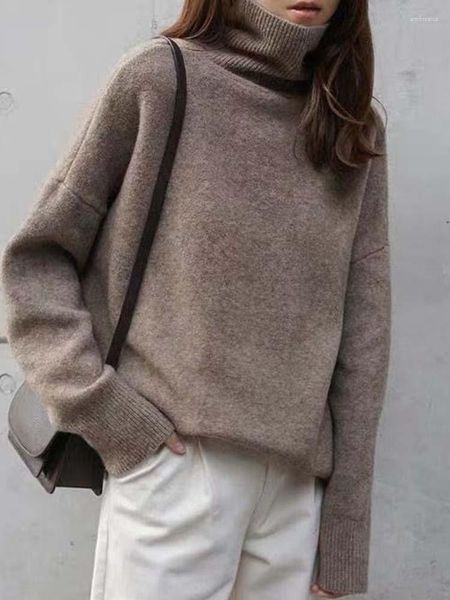 Damenpullover Rollkragenpullover Strickpullover Damen Oversize Casual Weiß Pullover Winter Warm Langarm Strickwaren Lady Elegant Solid Knit