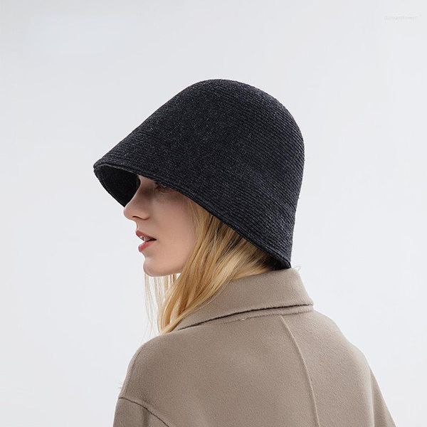 Berretti Cappello a secchiello in lana Moda coreana Giapponese retrò Autunno Inverno Berretto Panama lavorato a maglia Ragazza pescatore Fedora Cappelli neri da donna