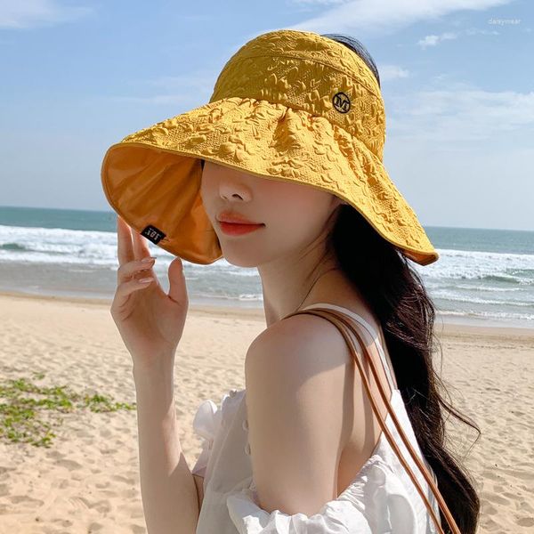 Berets Chapéu Coreano Mulheres de Alta Qualidade Carta Em Relevo Cor Plástico Proteção Solar Viseira Verão Viagens Férias