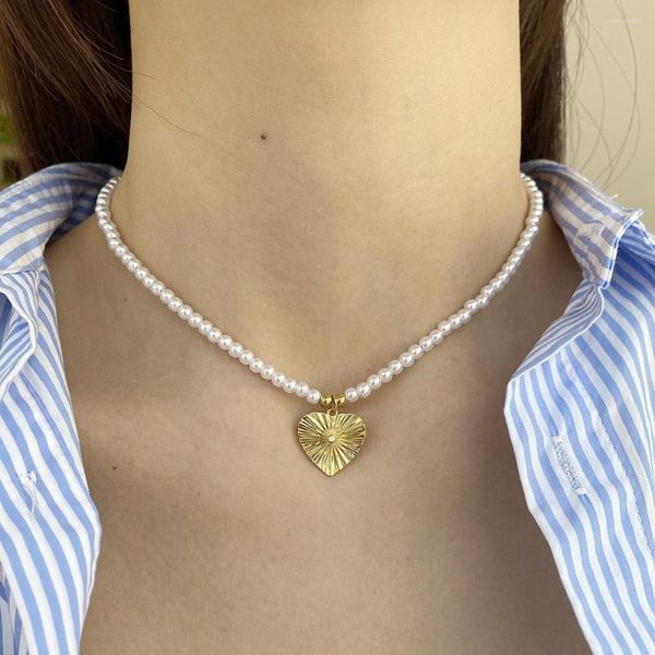 Anhänger Halsketten Liebe Herz Ägypten Schmuck Imitation Perle Halskette Für Frauen Kragen Hombre Edelstahl Verschluss Gold Farbe Freies Einkaufen