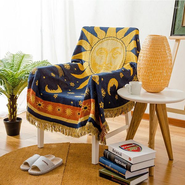 Coprisedie Sun God Linea tessuta in cotone Coperta Divano Asciugamano lavorato a maglia Ispessito Tappetino caldo Tappetino Bohemian Boho Copriletto da viaggio Drop