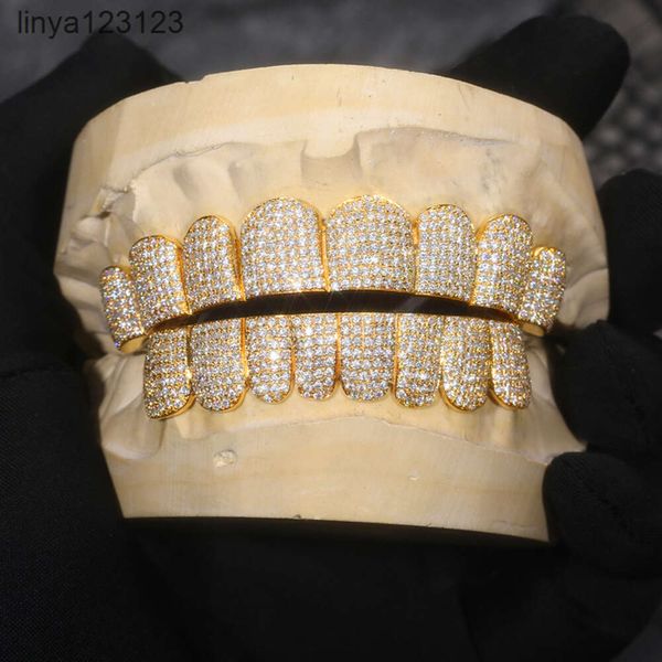 Grades dentárias de diamante vvs moissanite personalizadas, joias masculinas de hip hop 14k 18k ouro prata gelada grelha para dentes