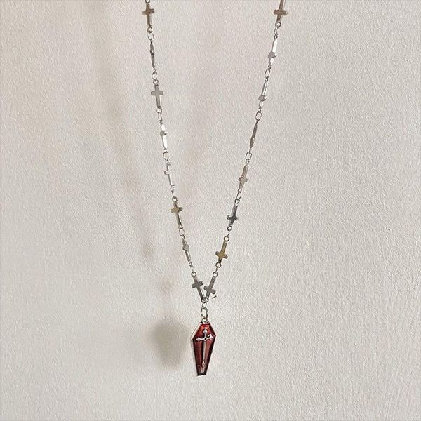Ожерелья с подвесками, темно-красное масло, капающее из титановой стали, крестовое ожерелье, панк-готический свитер, цепочка