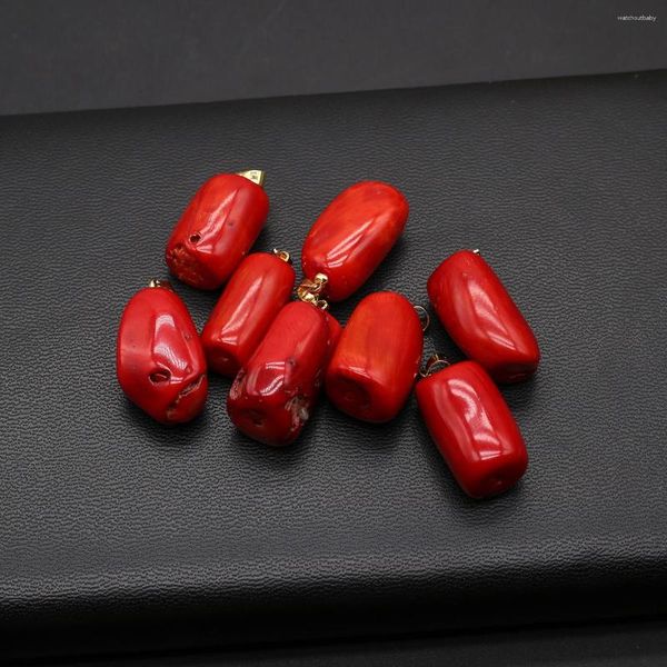 Colares Pingente 1 PCS Mar Bambu Vermelho Coral Irregular Forma Cilíndrica DIY Brinco Colar Jóias Fazendo Acessórios Presente 19x13mm