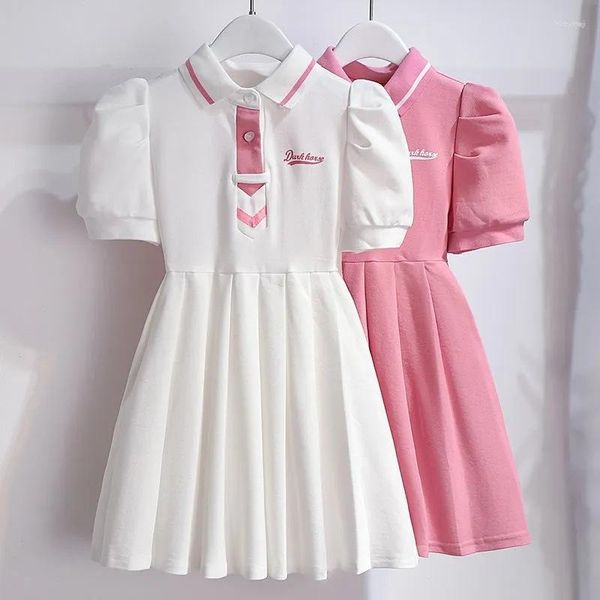 Abiti da ragazza Ragazze Abito a maniche corte Estate Bambini Lettera Stampa Adolescenti Costume da 3 a 14 anni Abbigliamento per bambini in scuola Stile coreano