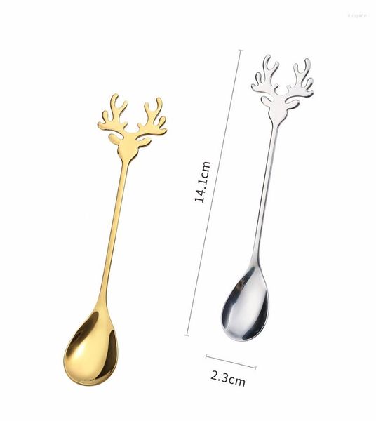 Kaşık Paslanmaz Çelik Noel Altın Elk Noel Partisi Sofra Takımı Masa Yemeği Kahve Çayı Karıştırma Çatal Teşheri Hediye Süslemeleri Ev İçin