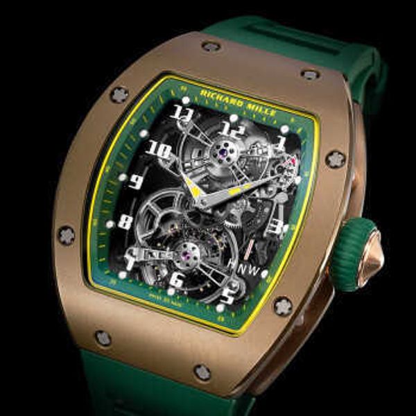 n Factory Orologi meccanici automatici Richarmill Orologi da polso sportivi Orologio di lusso a forma di barilotto 99 Milton Volano Serie uomo Rm1701 Manuale in ceramica oro rosa