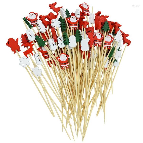 Forks 100 PCS Süslü Kokteyl Seçimleri Bambu Meyve Festivali Kıta Kürekçeleri Meze Sokakları Ahşap Çubuklar Noel Ağaçları