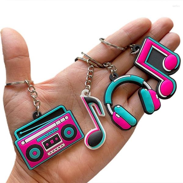 Decoração de festa 12 peças favores musicais 80s decorações silicone chaveiro nota musical rolo suprimentos temáticos rádio fone de ouvido em forma