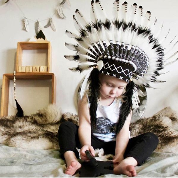 Chapéus de festa Indian Feather Headdress Handmade Pena Headpiece Headdress Halloween Natural Ajustar Chapéu de Penas Trajes Carnaval Cosplay 230926