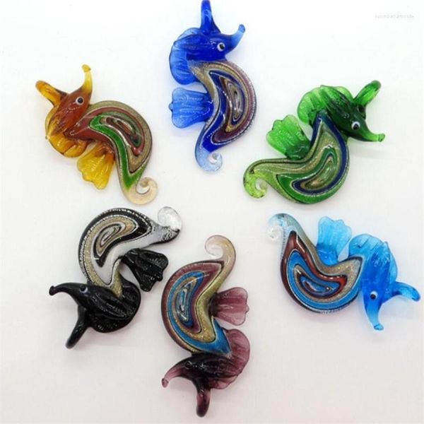 Colares Pingente Handmade Murano Vidro Colorido Animais Bonito Cavalo Mar Jóias Para Homem Mulheres Camisola Cadeia Presentes