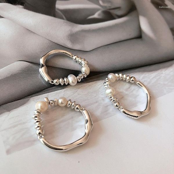 Hochzeit Ringe Silber Farbe Natürliche Perlen Für Frauen Seil Elastische Strang Einstellbar Party Mode Schmuck Geschenk Tropfen