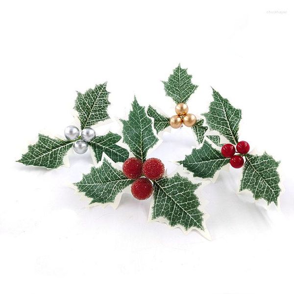 Dekorative Blumen 5 Stück Weihnachtskünstliche Blätter mit Beerenstaubblatt DIY Girlande Kranz für Weihnachtsfeier Hochzeit Dekor Heimbedarf