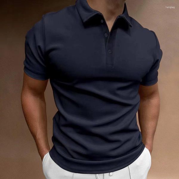 Erkek Tişörtleri Amerikan T-Shirt Katı Kısa Kollu Sıradan Nefes Alabilir Yakız Düğmesi Tees Polo Gömlek Top Yaz Boş Zaman Fit Spor Tops