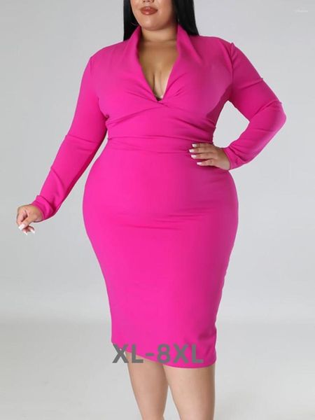 Plus Size Kleider Kleid V-Ausschnitt Bodycon Herbst Winter Langarm Elegant Party Club Sexy Hip Wrap 3XL 4XL 5XL 6XL