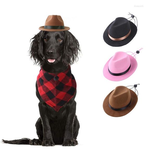 Cão vestuário criativo animal de estimação chapéu cowboy três-encurralado cachecol conjunto chapelaria gato engraçado acessórios de decoração