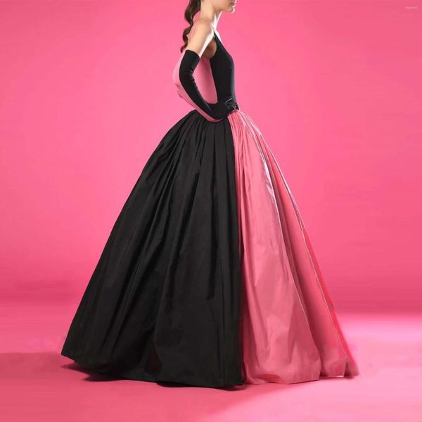 Röcke Zweifarbiger, plissierter Taft-Ballkleidrock, personalisierbar, Maxi-Kleid aus schwarzem und rosa Satin, für besondere Anlässe, Kleidung, KEIN TOP
