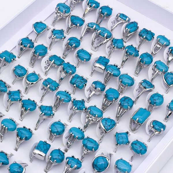 Anelli a grappolo 25 pezzi Pietra blu Vintage Stili misti Forma irregolare Bellissimo anello in lega etnica da donna Lotti all'ingrosso all'ingrosso