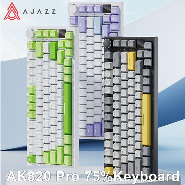 Teclados Ajazz Ak820 RGB Tri Mode Gaming Teclado Mecânico 82 Key Bluetooth 2.4GHz Gamer Sem Fio Junta Personalizada para PC Laptop 230927