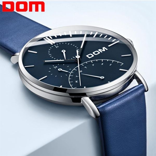 DOM Orologi sportivi casual per uomo Blu Top Brand Luxury Orologio da polso in pelle militare Orologio da uomo Orologio da polso luminoso di moda M-5112502