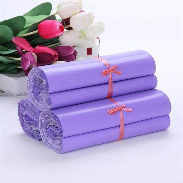 Confezione regalo 50 pezzi Sacchetti per imballaggio per posta viola per corriere Busta per forniture sfuse Confezione in plastica Busta postale autoadesiva Poly Mailers2393