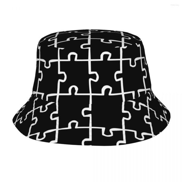 Berets Primavera Headwear Quebra-cabeça Geométrico Merch Bucket Chapéu Elegante Unissex Sessão de Sol Empacotável Pesca Caminhadas