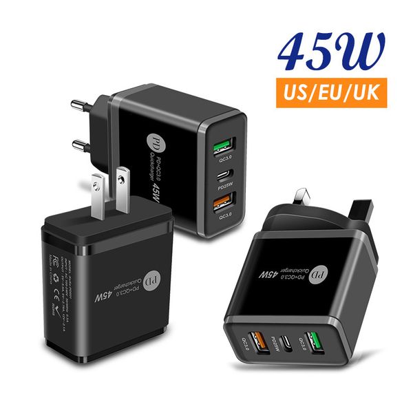 Caricabatterie rapido per telefono PD45W 5V4A Spina USA UE e Regno Unito Adattatore per testa di ricarica multiporta PD+2USB