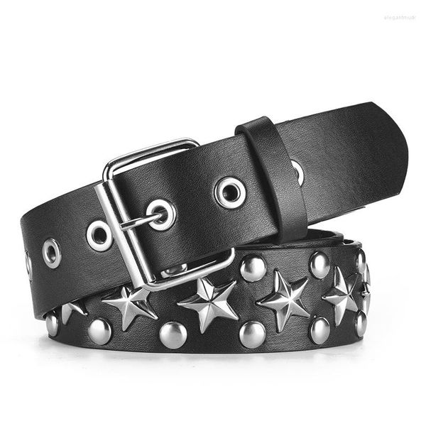 Cinture Cintura Punk Air Eye Rivetti stile Y2K Moda Pentagramma Fibbia ad ardiglione Nero Uomo e donna Accessori di abbigliamento versatili