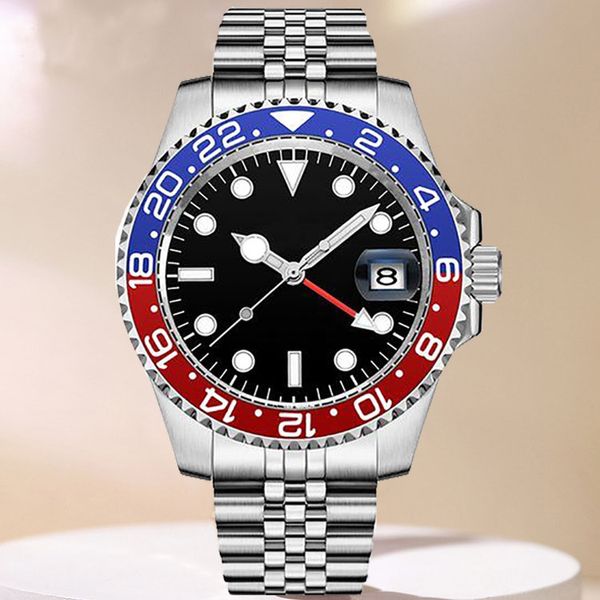 Mens Master GMT Watch AAA Automático Vermelho Azul Pepsi Safira Luminosa Relógios de Pulso Designer Luxo Homem Pulseira de Aço Relógios Montre Relógios de Alta Qualidade