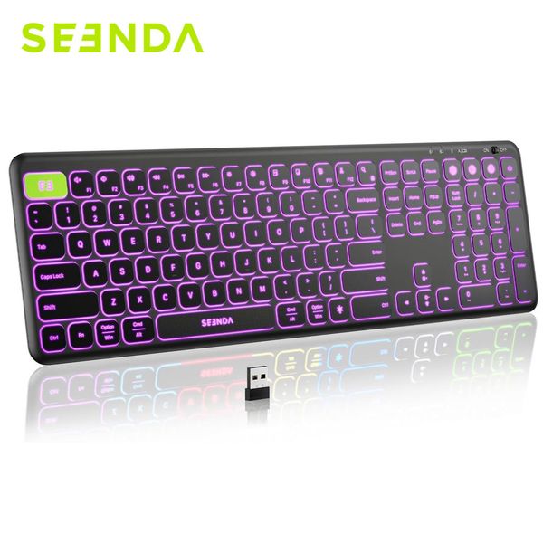 Teclados Seenda USB Wireless Bluetooth Teclado Multi Dispositivo Recarregável 7 Cores Retroiluminado para Windows PC 230927