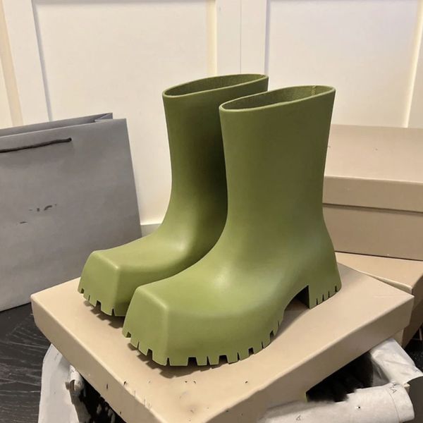 B Marca Dedos Quadrados Botas De Chuva Outono Chelsea Botas Casal Sapatos Antiderrapantes Solas Grossas Sapatos Femininos