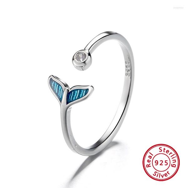 Anéis de cluster moda bonito sereia tamanho ajustável luxo minimalista 925 prata esterlina para mulheres charme jóias finas presentes