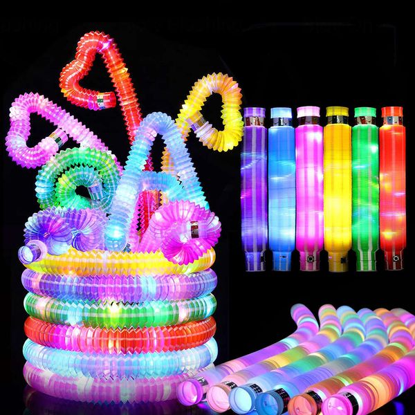 24 Stück LED-Pop-Fidget-Röhren, Leuchtstäbchen, leuchten im Dunkeln, LED-Röhren, Partyzubehör, Geburtstagsparty-Geschenke, Spielzeug für Kinder