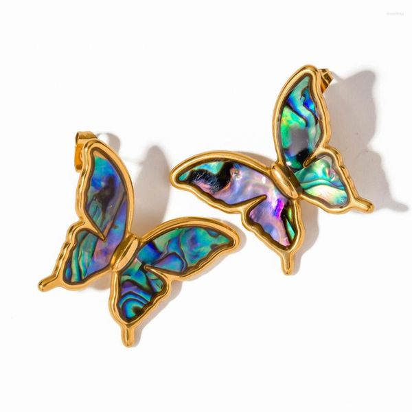 Orecchini per borchie Youthway in acciaio inossidabile ABALONE Butterfly Gold Colore Oro Etnico Gioielli boho di lusso vintage per donne